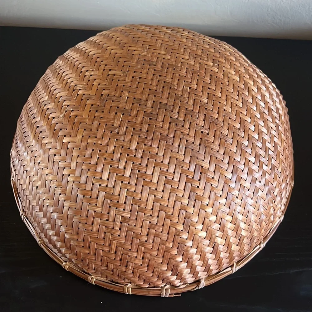 Vintage Rare Bamboo Round Woven Basket 16”